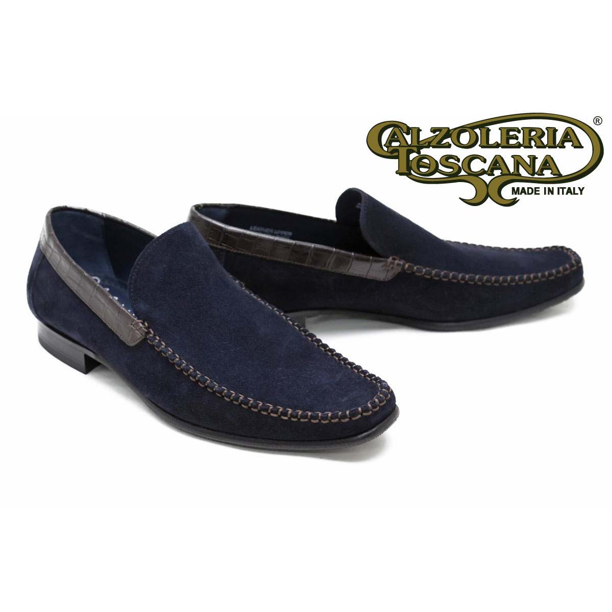 【25日限定！エントリー＋RカードでPt15倍】 【平日10時までのご注文で即日出荷！】 スリッポン メンズ 本革 ネイビー カルツォレリア トスカーナ モカシン スエード レザー ビジネス ドレス カジュアル ローファー イタリア製 CalzoleriaToscana 9315s パーティー画像