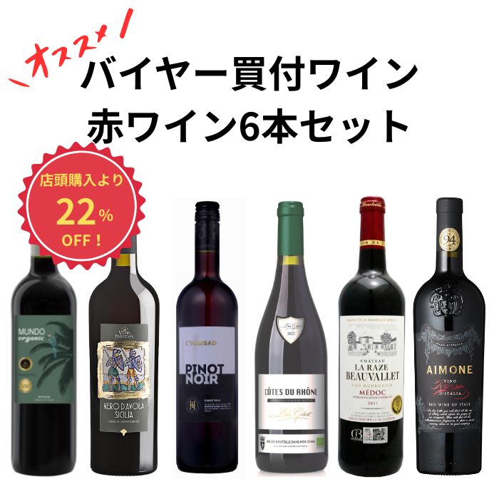 バイヤー買付ワインおすすめ赤ワイン6本セット　750ml×６本　赤　ワイン