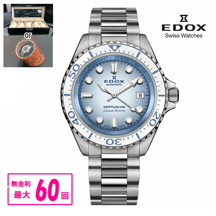 【最大60回無金利・豪華ノベルティ進呈】 正規品 EDOX エドックス ネプチュニアン グランデ リザーブ デイト オートマティック 自動巻き メンズ腕時計 送料無料 80801-3BBUM-BUCDN ラッピング無料