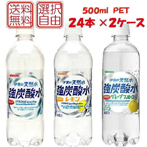 楽天市場 送料無料 選べる2ケース伊賀の天然水 強炭酸水 強炭酸水レモン 強炭酸水グレープフルーツ 500ｍｌペット 2箱 48本 サンガリア クイックファクトリー