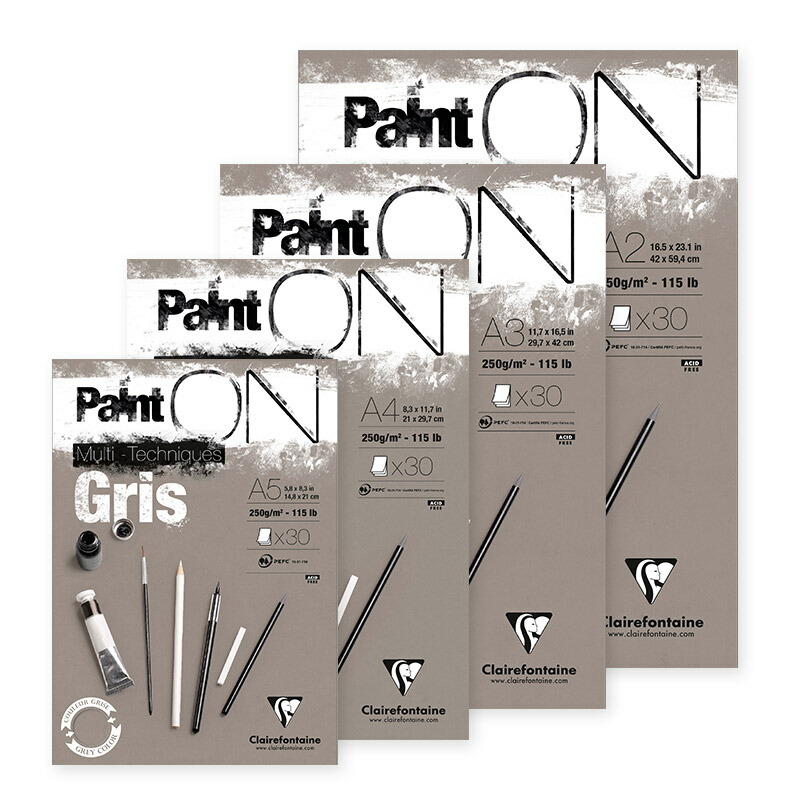 【公式ショップ】 クレールフォンテーヌ ペイントオン 画用紙 フランス ブランド 海外 輸入 画材 スケッチブック PAINT'ON グレー 30枚入