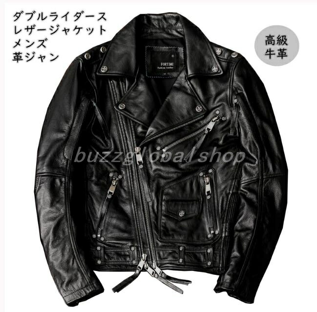 革ジャン メンズ 本革 ダブルライダース レザージャケット 秋冬　バイク用レザージャケット メンズ 革ジャン高級 牛革　かっこい　バイク スリムタイプ 細身