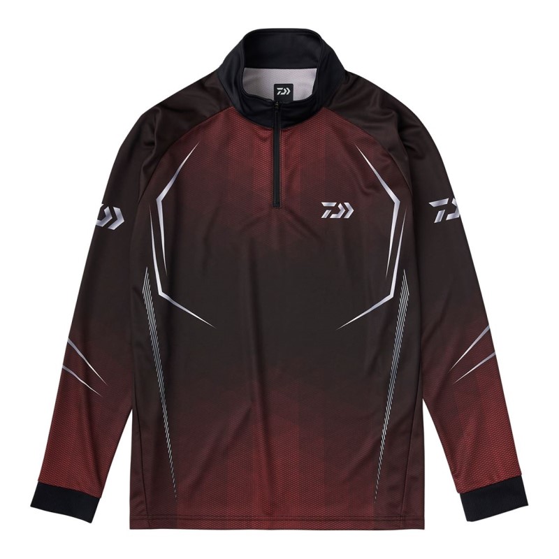 ダイワ DE-7525 ロングスリーブハーフジップシャツ レッド XL | 釣具 釣り フィッシング