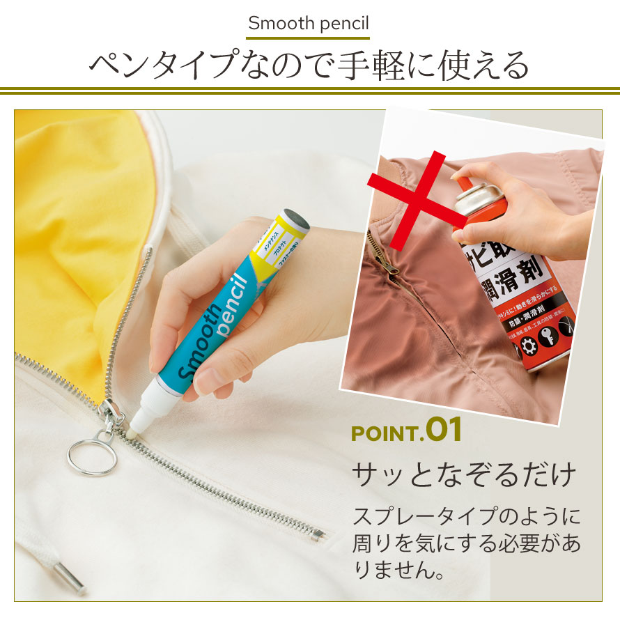 楽天市場 ファスナー ドア 扉 窓 サッシ 引き戸 レール 潤滑ペン 滑りを良くする シールはがし 滑り 良くする 防錆 錆止め サビ止め シール剥がし シール 剥がし はがし ハサミ はさみ カッター 傘 潤滑 防汚 汚れ 汚れ防止 除去 スムースペンシル メール便対応 ココチ