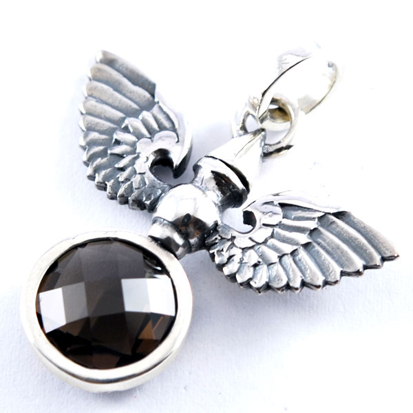 最高級カッティングスモーキークォーツ/スモーキークォーツフェザートップ/高級/SILVER/シルバー/925/ペンダント/トップ/フェザー/羽/羽根/渋い