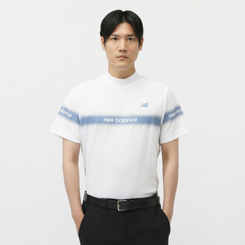 new balance golf - 【美品】ニューバランスゴルフ 半袖ハイネックシャツ ベージュ×白 ロゴ総柄 胸ポケット メンズ 4(M) ゴルフウェア 2023年モデル New Balance New Balance Golf 【超美品】ニューバランスゴルフ 半袖