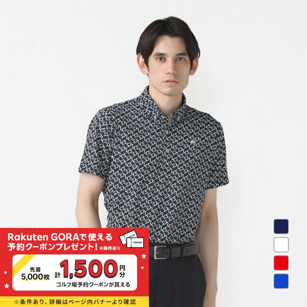 【新品】1piu1uguale3 GOLF ハイネック　総柄　半袖シャツ　メンズ 1PIU1UGUALE3 GOLF 半袖ハイネックシャツ メンズ 春夏用 黒 白