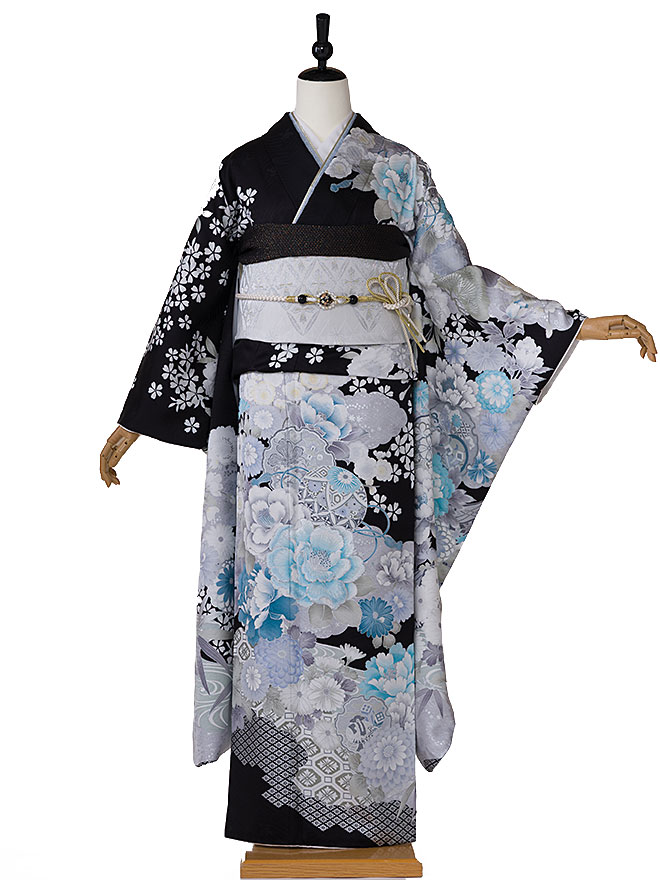 【成人式】振袖レンタル 振袖 ふりそで furisode 二十歳のお祝い せいじんしき ２０歳 女性 着物 結納 結婚式 漆黒の銀華 160cm 165cm 170cm FA0626【レンタル】
