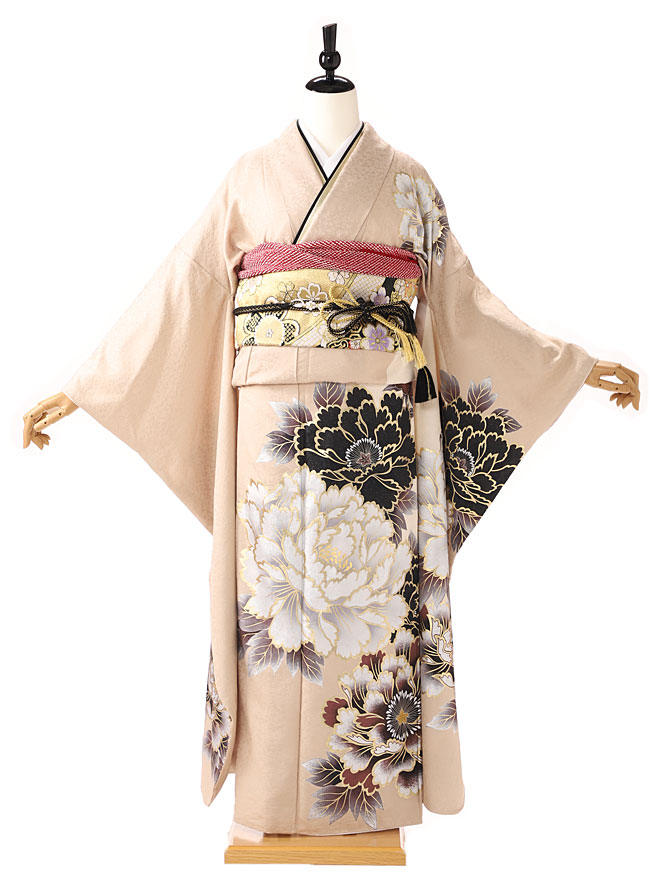 【成人式】振袖レンタル 振袖 ふりそで furisode 二十歳のお祝い せいじんしき ２０歳 女性 着物 結納 結婚式 牡丹【ベージュ】くすみ色【 155cm 160cm 165cm】 FA0545【レンタル】