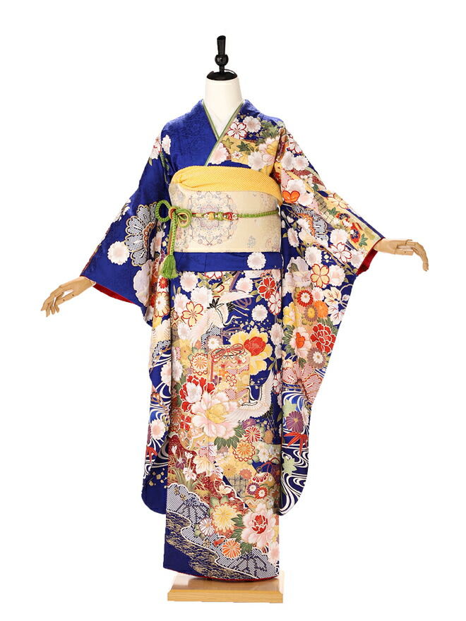 振袖 レンタル 成人式 ふりそで furisode　二十歳のお祝い せいじんしき ２０歳 女性 着物 正絹 青 150cm 155cm 160cm 454 【レンタル】