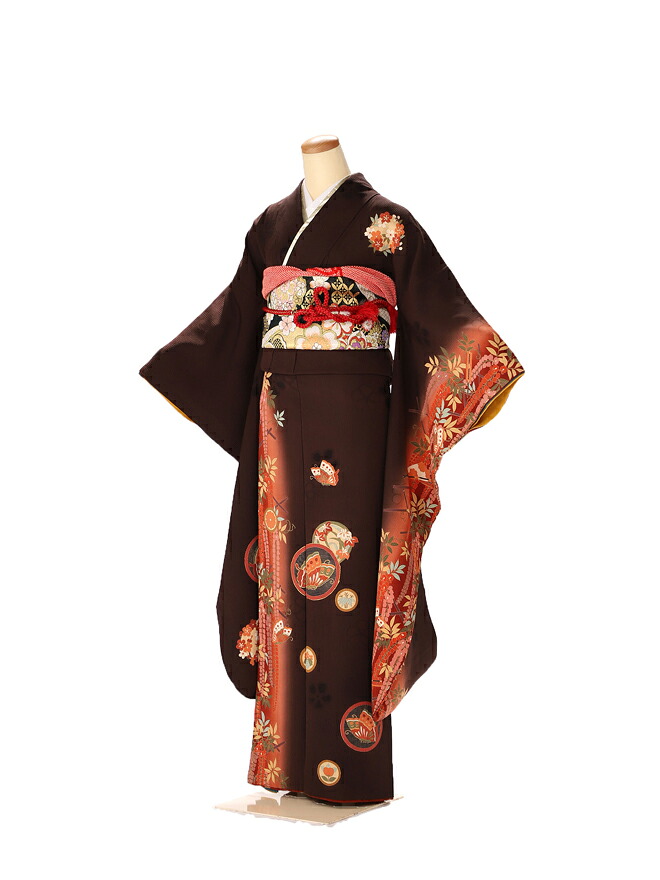 振袖 レンタル 成人式 ふりそで furisode　二十歳のお祝い せいじんしき ２０歳 女性 着物 正絹 　茶　80 150cm 155cm 160cm 【レンタル】