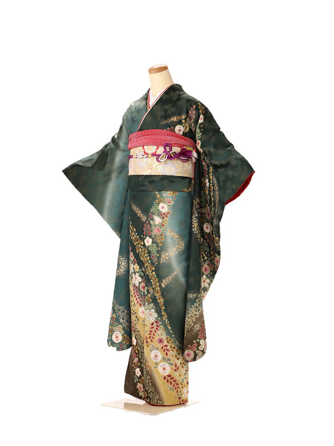 成人式 振袖 Furisode 二十歳のお祝い ふりそで レンタル レディースファッション 振袖 レンタル 成人式 成人式 Furisode 二十歳のお祝い 女性 女性 レンタル ふりそで せいじんしき ２０歳 着物 正絹 深緑 184 レンタル 着物ネットレンタルkimonoshop