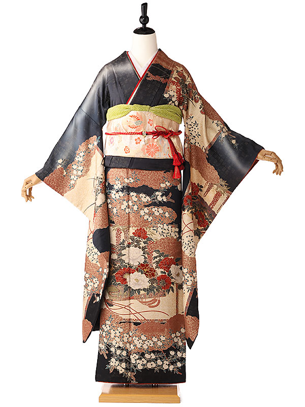 専用です☆アンティーク赤の鹿の子模様が可愛らしい着物に黒のだらりの帯セット☆ 専用です☆アンティーク赤の鹿の子模様が可愛らしい着物に黒の