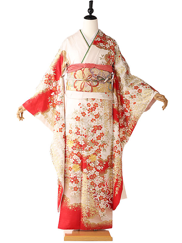 5185 振袖単品　モリハナエ 森英恵　正絹えんじ赤 桜　成人式結婚式卒業式 5185 振袖単品 モリハナエ 森英恵 正絹えんじ赤 桜 成人式結婚式