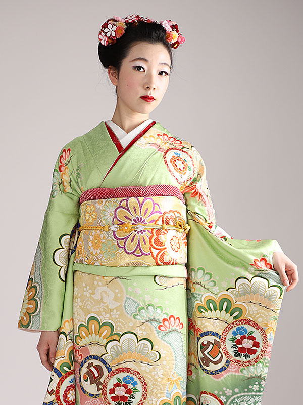 【成人式】振袖レンタル 振袖 ふりそで furisode 二十歳のお祝い せいじんしき ２０歳 女性 着物 結納 結婚式 緑色155cm 160cm 165cm FA0528【レンタル】