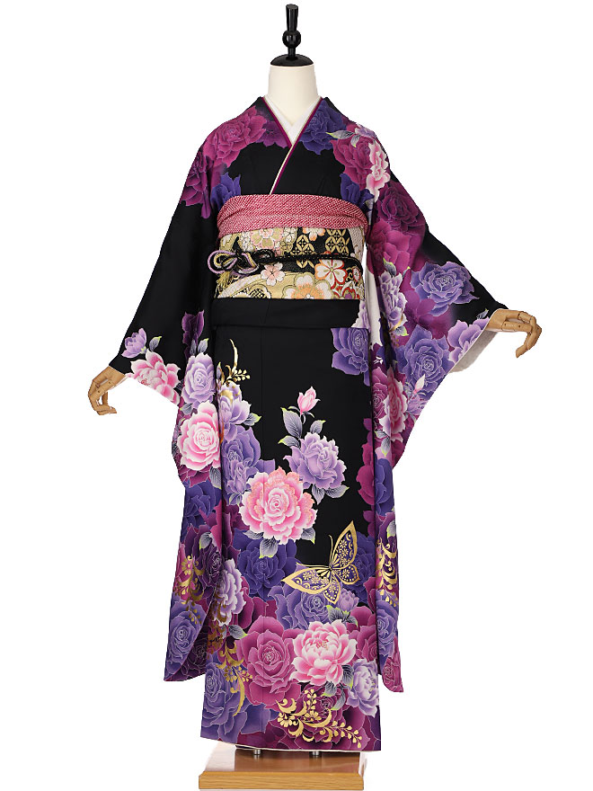 【成人式】振袖レンタル 成人式 振り袖レンタル furisode 二十歳のお祝い せいじんしき ２０歳 女性 着物 結納 結婚式 紫 牡丹に蝶 155cm 160cm 165cm FA0547【レンタル】
