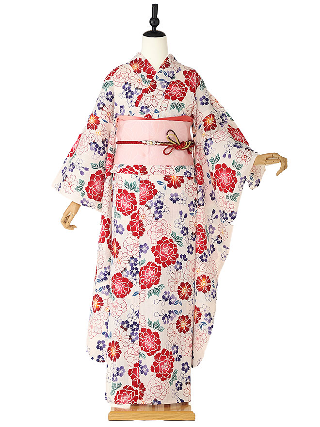 浴衣振袖レンタル 夏用 振袖レンタル 振袖 ふりそで furisode 女性 着物 式典 お祭り 花火大会 街歩き【白】【 155cm 160cm 165cm】 FA0602【レンタル】
