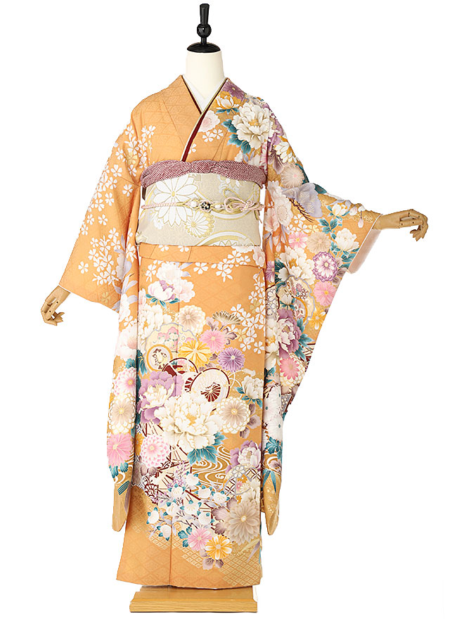 【成人式】振袖レンタル 振袖 ふりそで furisode 二十歳のお祝い せいじんしき ２０歳 女性 着物 結納 結婚式 ｵﾚﾝｼﾞ 牡丹 桜 155cm 160cm 165cm FA0616【レンタル】