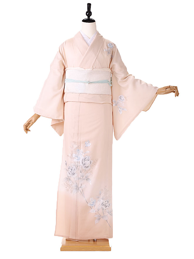 【絹きもの】夏 訪問着 レンタル 絽 訪問着 夏用 フルセットレンタル 絽 着物 レンタル 夏 【ベージュ】【白銀の花】155cm 160cm 165cm サマー summer　夏きもの 【結婚式】【披露宴】【wedding】【発表会】5113【レンタル】