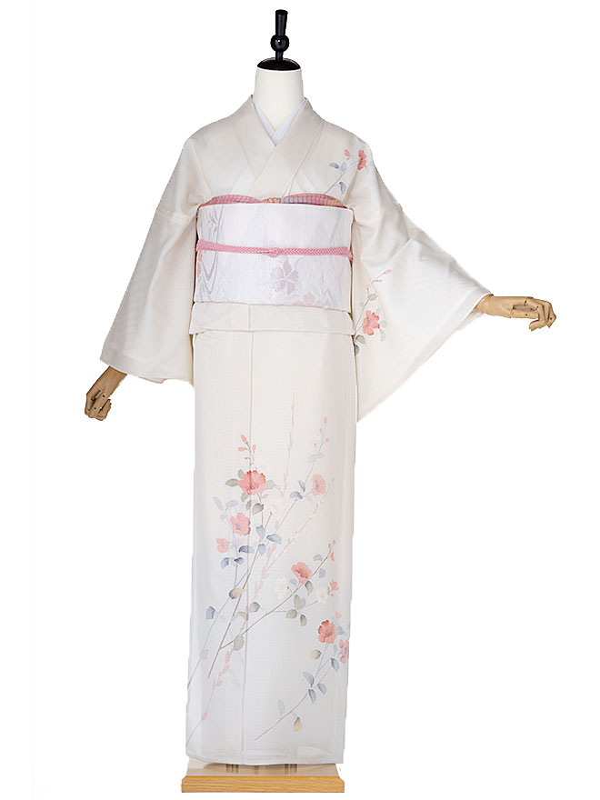 訪問着 絽 正絹 レンタル 夏用 フルセットレンタル 着物 【7月8月】155cm 160cm 165cm サマー summer　夏きもの 【結婚式】【披露宴】【wedding】【発表会】白 5124【レンタル】