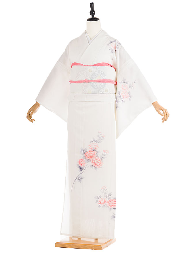 訪問着 絽 レンタル 夏用 フルセットレンタル 着物 【7月8月】145cm 150cm 155cm サマー summer　夏きもの 【結婚式】【披露宴】【wedding】【発表会】 白 5129【レンタル】｜着物ネットレンタルkimonoshop