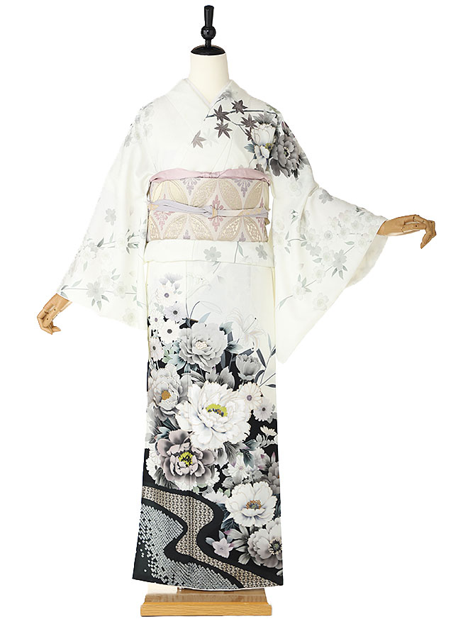 着物 レンタル 七五三 母 親 訪問着 レンタル フルセット [着物 レンタル 七五三 着物 結婚式 七五三 お宮参り 往復送料無料 化繊 白黒 牡丹 155cm 160cm 165cm kt6398【レンタル】