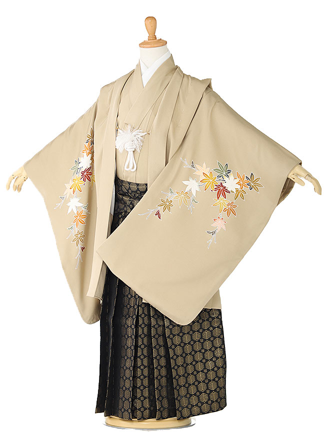 手描き友禅 正絹 高級きもの 呉服屋品質高級衣装【七五三 男の子 着物セット 5歳】 袴レンタル ５才 五歳 ７５３ 男児 しちごさん 身長105cm 110cm 115cm 紅葉 ベージュ [往復送料無料 ] 5675【レンタル】｜着物ネットレンタルkimonoshop 22,350円