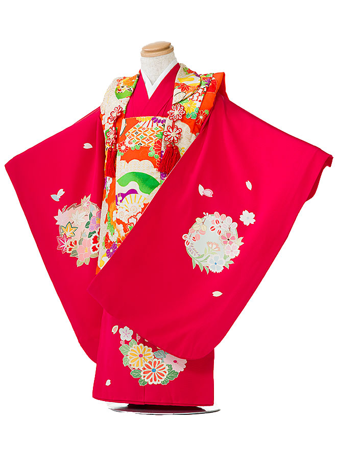 510agu10□七五三 三歳 アンティーク 女の子 着物のみ　扇 雲取り□良好 510agu10□七五三 三歳 アンティーク 女の子 着物のみ 扇 雲取り