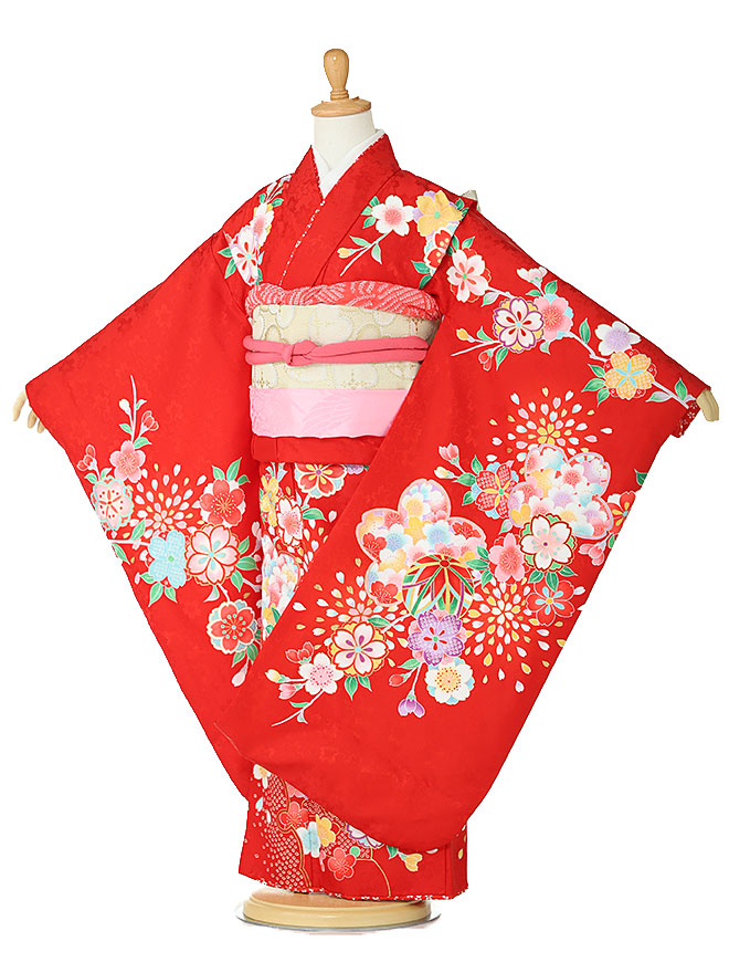 専用 七五三 フルセット 楽天市場】七五三 着物 7歳 フルセット レンタル 女の子 〔朱色