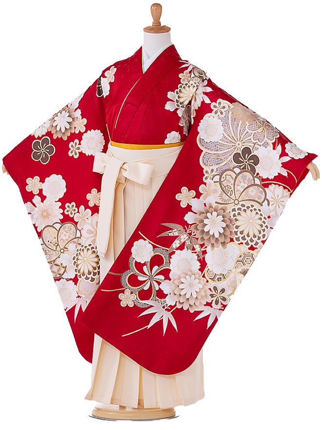 【卒園式 女の子 袴】着物レンタル 身長115cm 120cm 125cm 7歳 保育園 幼稚園 園児 往復送料無料 モダン 赤 white hK7680【レンタル】