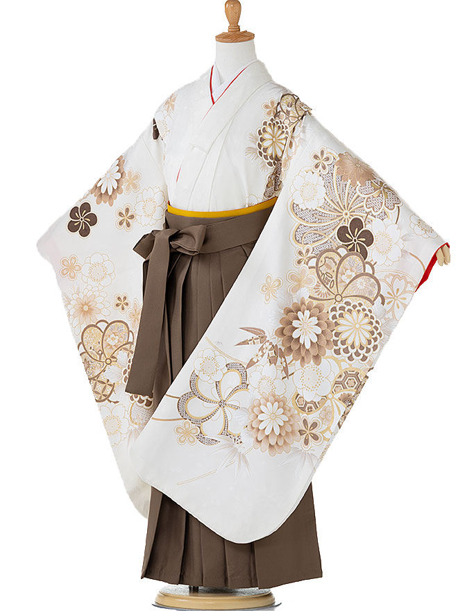 【卒園式 女袴】【卒業式】 着物レンタル 身長115cm 120cm 125cm 7歳 幼稚園 園児 往復送料無料 日本製 白 モダン brown hK7608【レンタル】