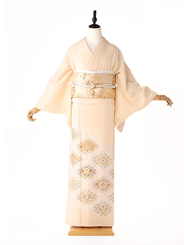 【色留袖 レンタル】結婚式 叙勲 親族 既婚女性礼装 菱 黄系 155cm 160cm 165cm 5138【レンタル】