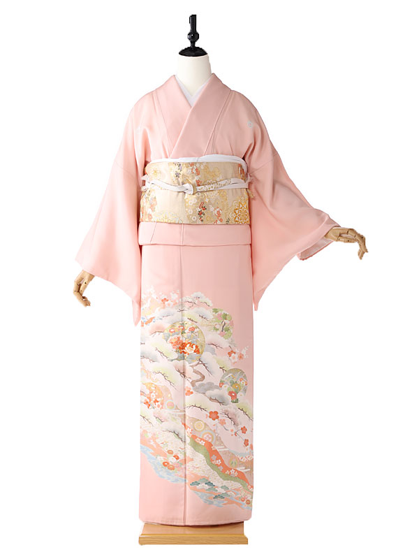 【色留袖 レンタル】結婚式 叙勲 親族 既婚女性礼装 友禅 五つ紋 ピンク 155cm 160cm 165cm tc5136【レンタル】