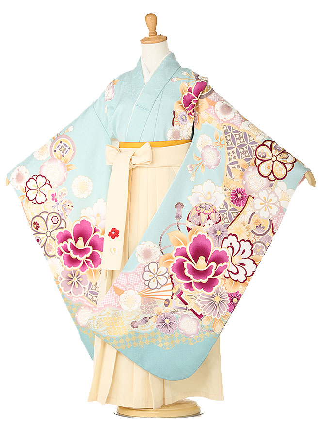 【レンタル】【卒園式 女袴】【卒業式】着物レンタル 身長115cm 120cm 125cm 6歳 7歳 保育園 幼稚園 園児 往復送料無料 日本製 薄青緑 hK7695【レンタル】