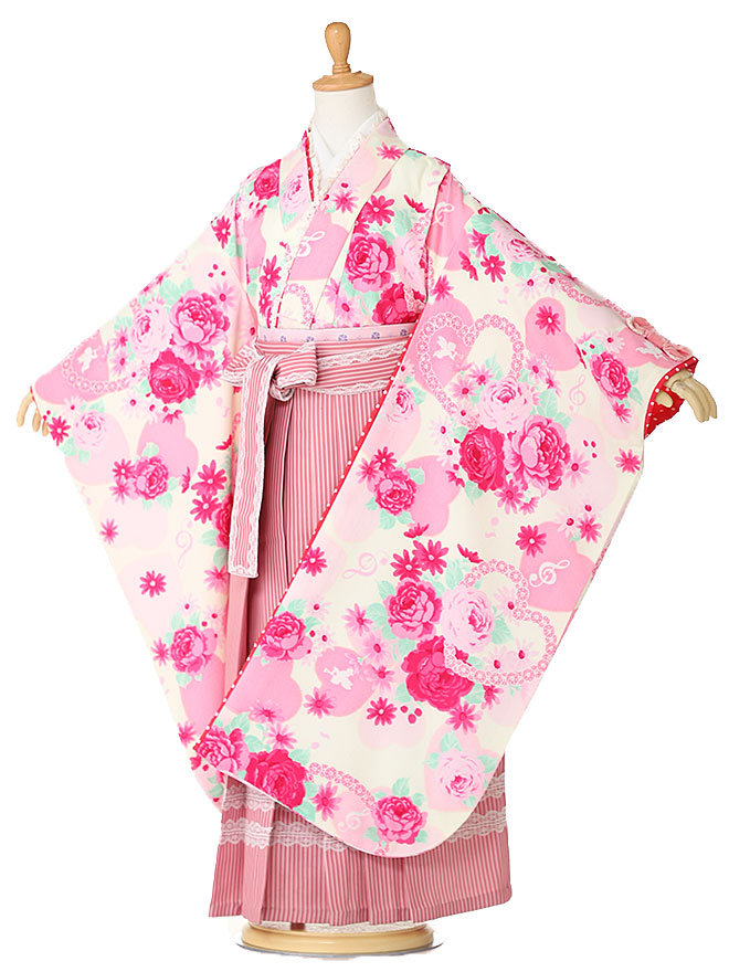 【卒園式 女の子 袴】着物レンタル 身長115cm 120cm 125cm 6歳 7歳 保育園 幼稚園 園児 往復送料無料 ハート ピンク hK7360【レンタル】