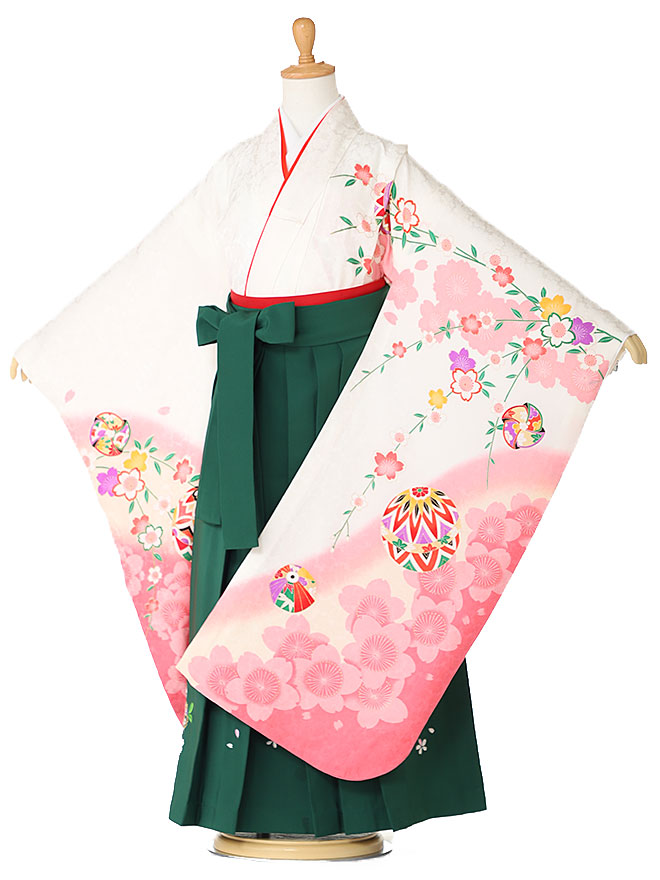 【卒園式 女の子 袴】着物レンタル 身長115cm 120cm 125cm 6歳 7歳 保育園 幼稚園 園児 往復送料無料 【正絹】毬桜 白 hK7569【レンタル】