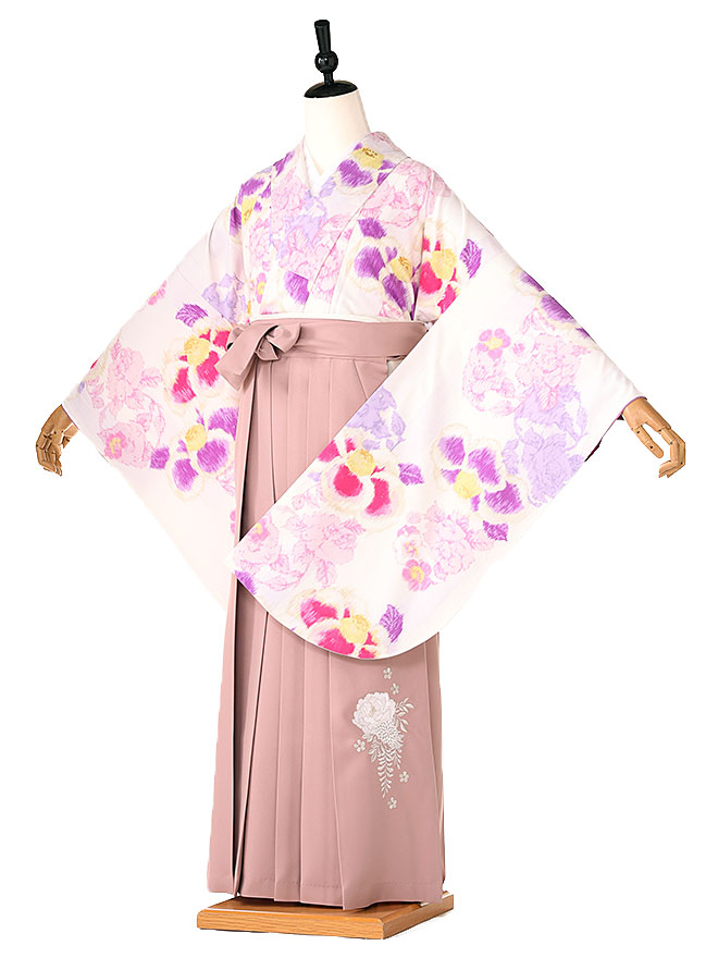 卒業式 簡単 着付け 袴セット 女の子 簡易袴 かんたん袴 簡単袴セット フルセット 着付け　不要　袴　小学生【148cm-153cm】紅一点 薄ピンク椿 ピンク牡丹 pink 往復送料無料 0042【レンタル】 17,360円
