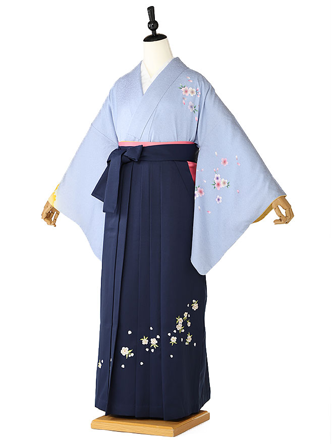 卒業式 袴 レンタル 女 フルセット 袴 レンタル 卒業式 先生 女性 袴セット 袴下帯付き 往復送料無料 正絹 訪問着 青 小花 navy 155cm(153cm-158cm) idk6077【レンタル】