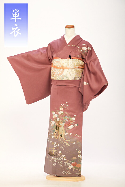 【単衣】【単】【夏 着物】単衣 訪問着 レンタル【夏 着物】【フルセット】【訪問着/着物レンタル】【夏物】パーティ】【七五三】【お茶会】【ほうもんぎ】【ホウモンギ houmongi】kt7005 あずき色 赤紫 【レンタル】