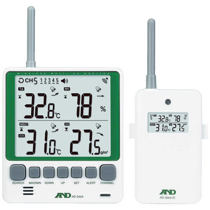 A&D　A＆D　マルチチャンネルワイヤレス環境温湿度計　セット　AD5664SET画像