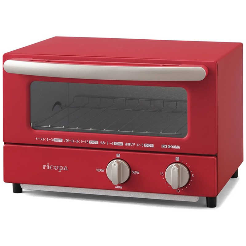 アイリスオーヤマ IRIS OHYAMA トースター ricopa レッド 1000W 食パン2枚 EOT-R021-R