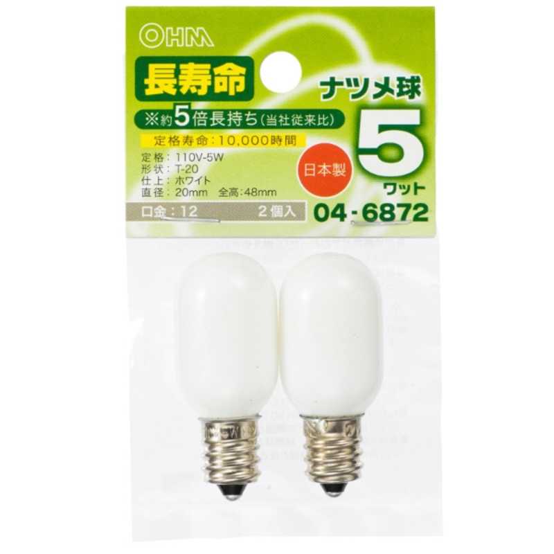 98円 最大67％オフ！ オーム電機 ナツメ球 E12 5W ホワイト 2個入 ナツメ球形 2個 LBT0205WLL2P