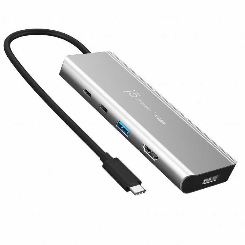 J5　［USB-C オス→メス HDMI /DisplayPort /USB-A /USB-Cｘ2］USB PD対応 85W ドッキングステーション スペースグレー　JCD401