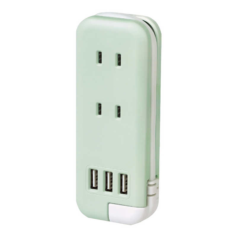 ソニック　スリム ポータブルコンセント ポーチ付 USB-A×3 グリーン グリーン ［0.15m /2個口 /スイッチ無 /3ポート］　UL6345G画像