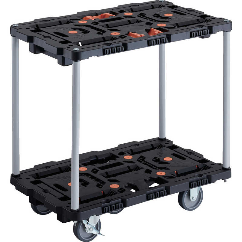 トラスコ中山　TRUSCO連結式樹脂製2段台車ビートル700X450自在3輪内2輪ストッパー付とめたろう付ハンドルなし 　BT720J3S2E100T｜コジマ店