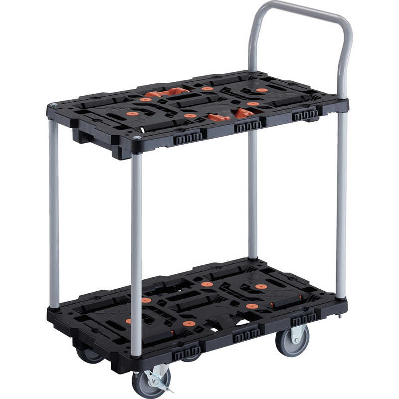 トラスコ中山　TRUSCO連結式樹脂製2段台車ビートル700X450自在3輪内2輪ストッパー付とめたろうハンドル付 　BT724J3S2E100T