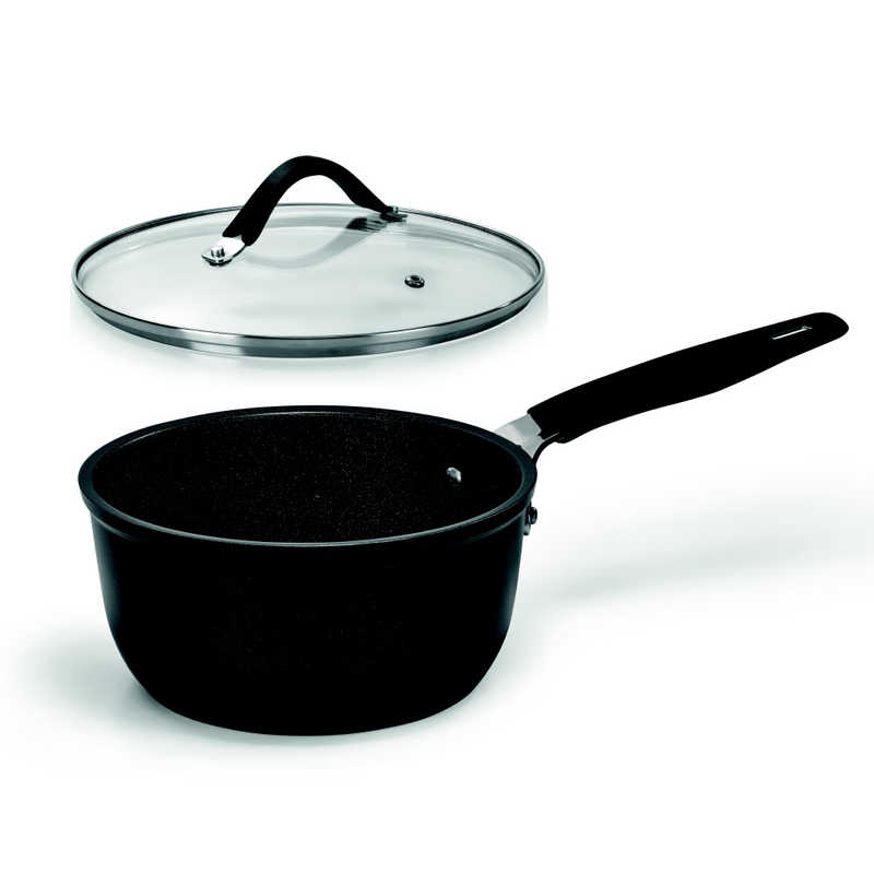 BARAZZONI　耐熱ガラス蓋付 IH対応 ソースパン 16cm 33CARATI ブラック［IH対応］　85511001697-GL