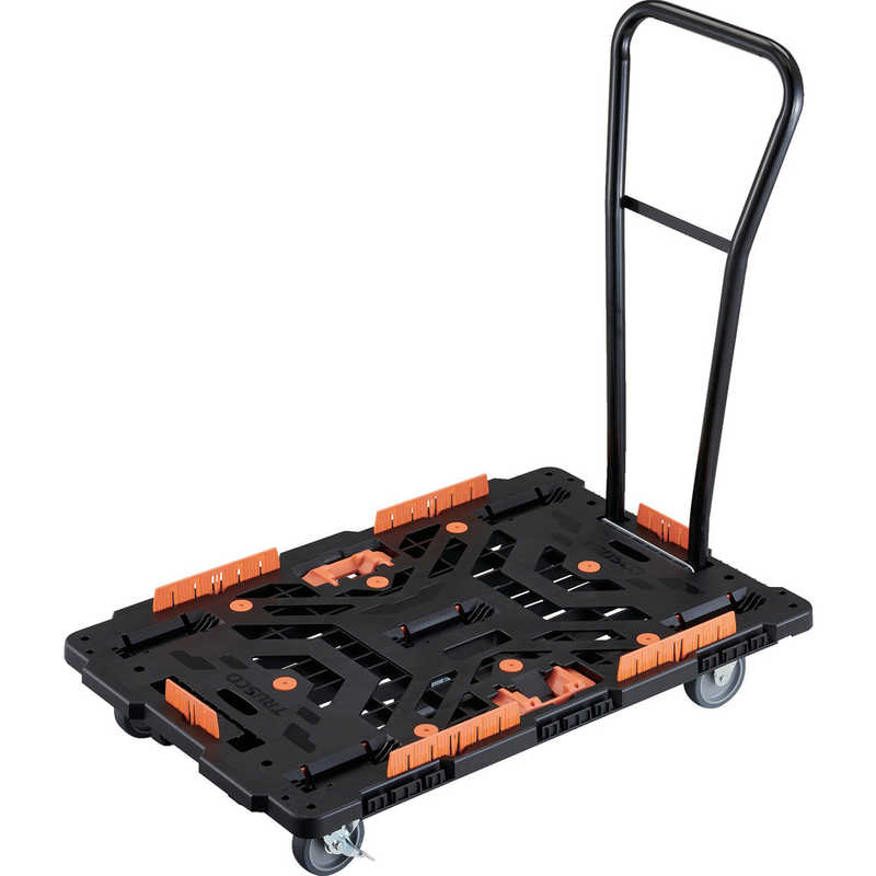 トラスコ中山　TRUSCO連結式樹脂製平台車ビートル900X600自在3輪内2輪ストッパー付脱着式ハンドル付柵とめたろう付 　BT900KJ3S2HE100T｜コジマ店