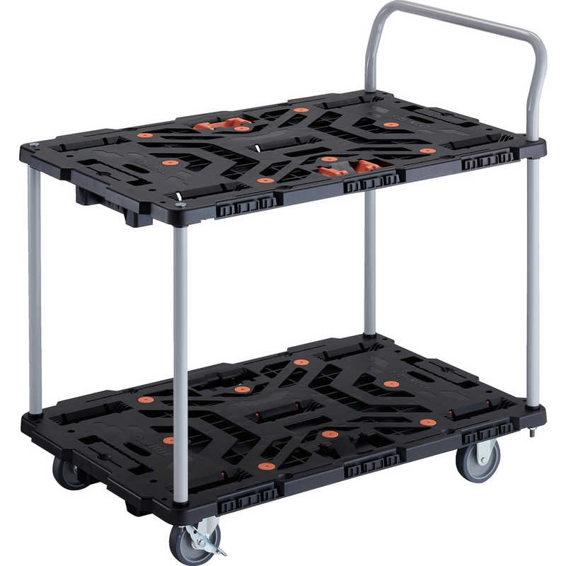 トラスコ中山　TRUSCO連結式樹脂製2段台車ビートル900X600自在3輪内2輪ストッパー付とめたろうハンドル付 　BT924J3S2E100T｜コジマ店
