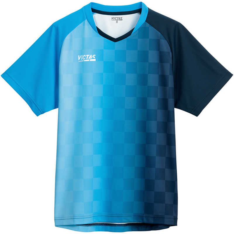 VICTAS　男女兼用 ユニセックス バーティカル グラデーション ゲームシャツ(VERTICAL GRADATION GS)(2XLサイズ/) ターコイズ×ネイビー　612101